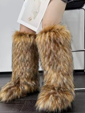 Womens Faux Fur Tall Brown Comfy Boots size 9 NEW Rouge!